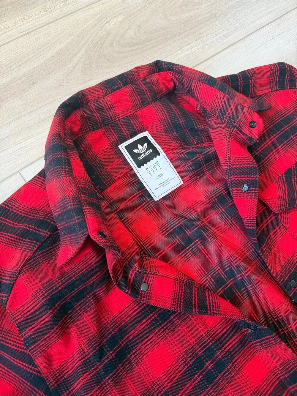 adidas Red and Black Plaid Button-Down Shirt